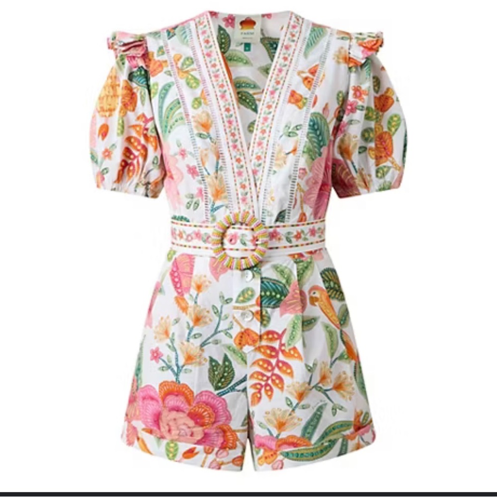 FARM rio white macaw bloom romper.